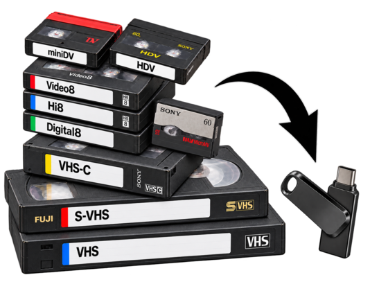 Digitalizácia kaziet VHS, S-VHS, VHS-C, Hi8, Video8, Digital8, miniDV, HDV a MicroMV na USB kľúč